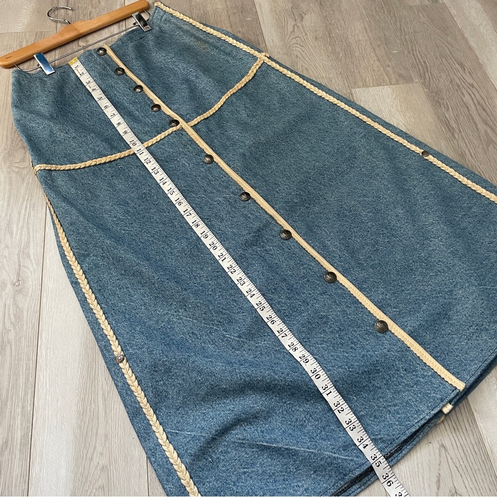 Boucher Santa Fe Denim Skirt handmade maxi womens Blue size 28 southwestern folk - Picture 6 of 7